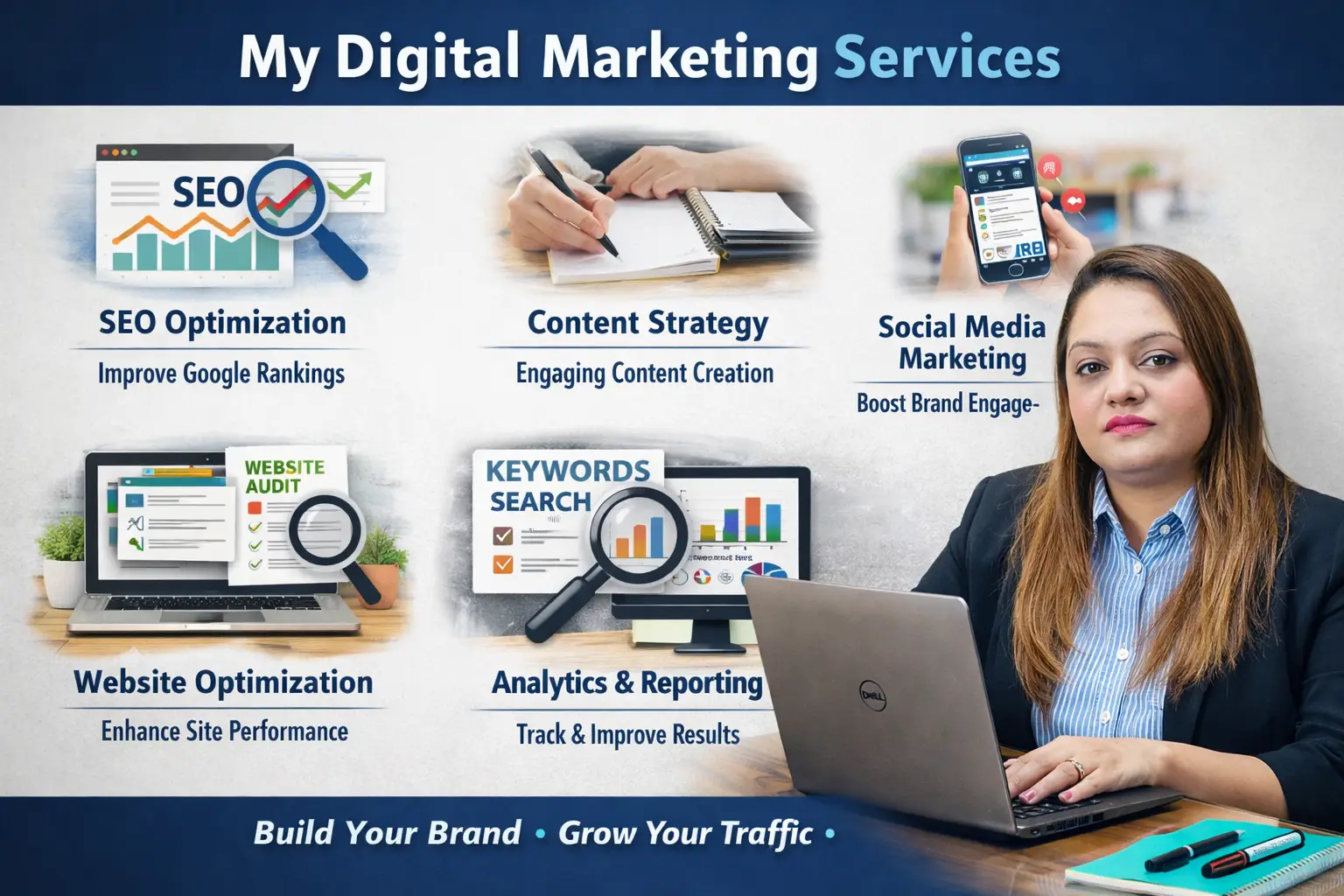 digital marketing services including SEO, content strategy, and social media marketing